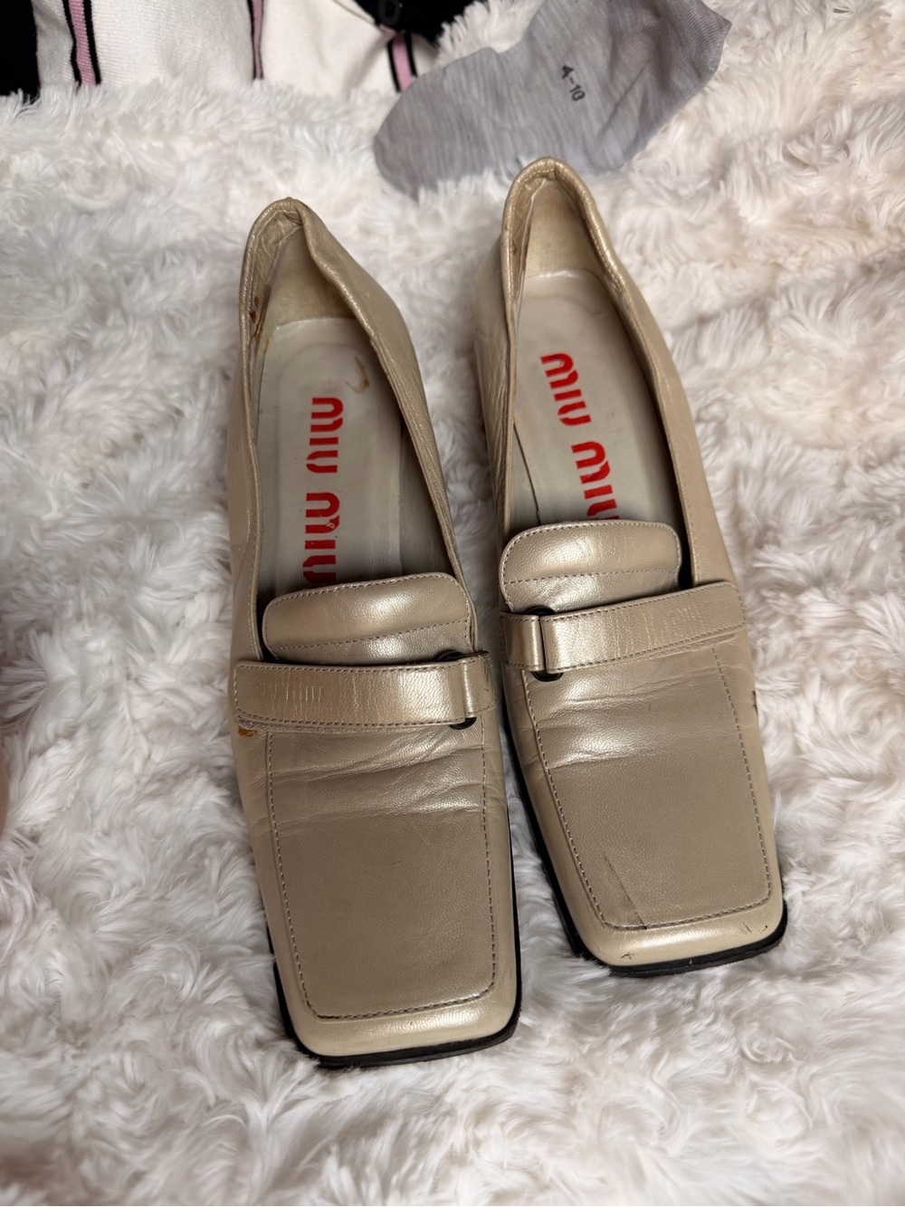 Vintage 90s Miu Miu Leather Square Toe Loafer Heels Made in Italy